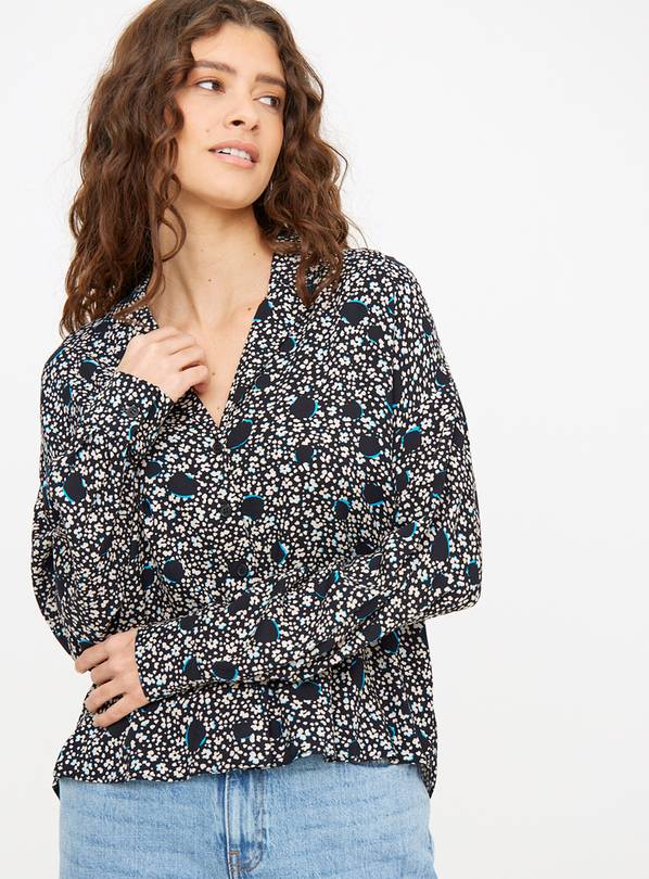 Blue Floral Spot Print Boxy Shirt  12